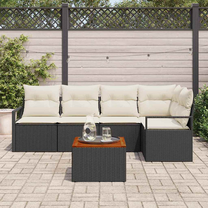 Havesofa Sæt 6 stk. Sort polyrattan