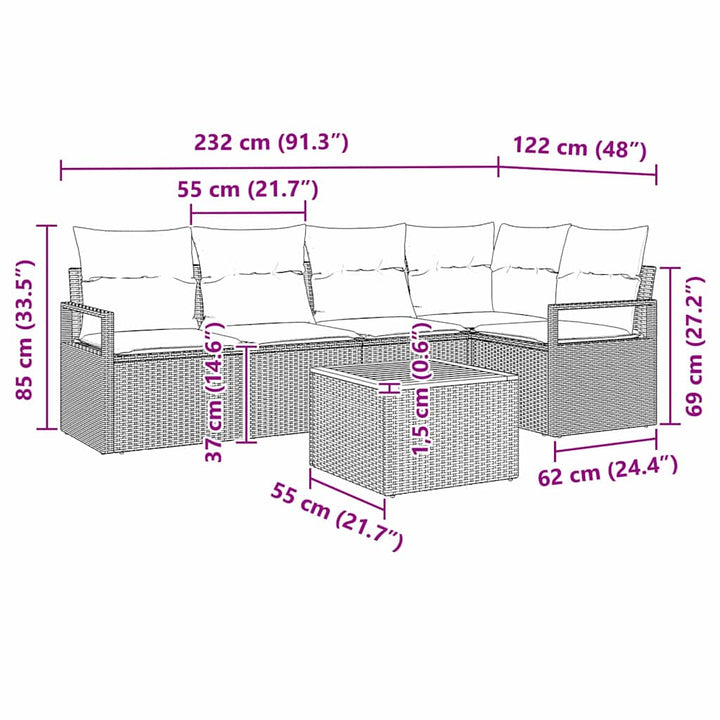 Havesofa Sæt 6 stk. Sort polyrattan