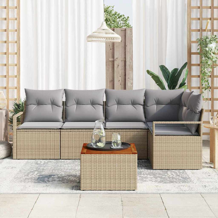 Havesofa Sæt med pude 6 pcs Beige polyrattan
