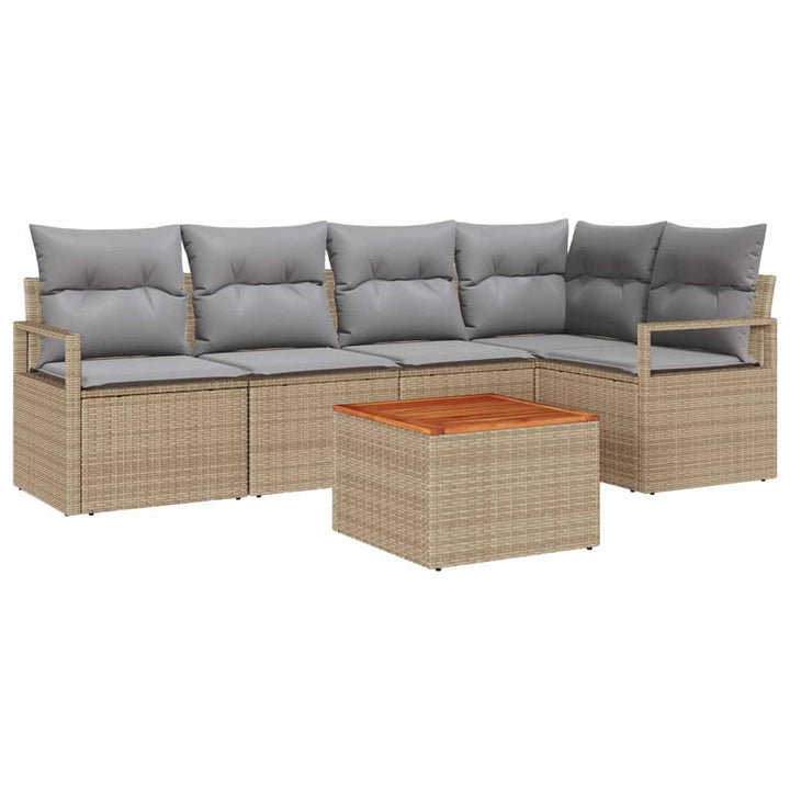Havesofa Sæt med pude 6 pcs Beige polyrattan