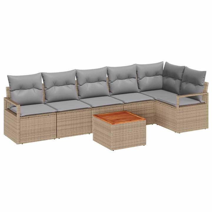 Havesofa Sæt med pude 7 pcs Beige polyrattan