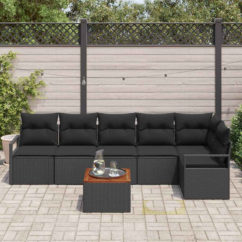 Havesofa Sæt med pude 7 pcs Sort polyrattan