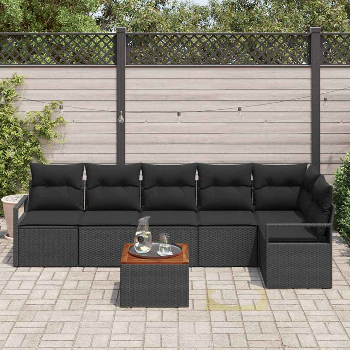Havesofa Sæt med pude 7 pcs Sort polyrattan