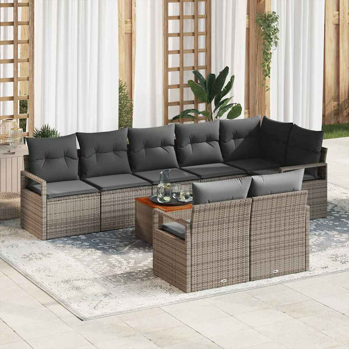 Havesofa Sæt med pude 9 pcs Grå polyrattan