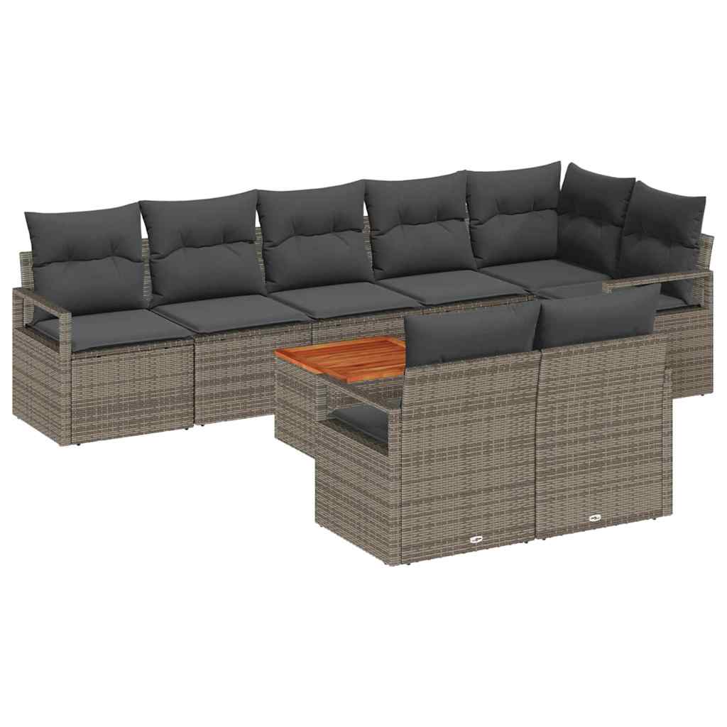 Havesofa Sæt med pude 9 pcs Grå polyrattan
