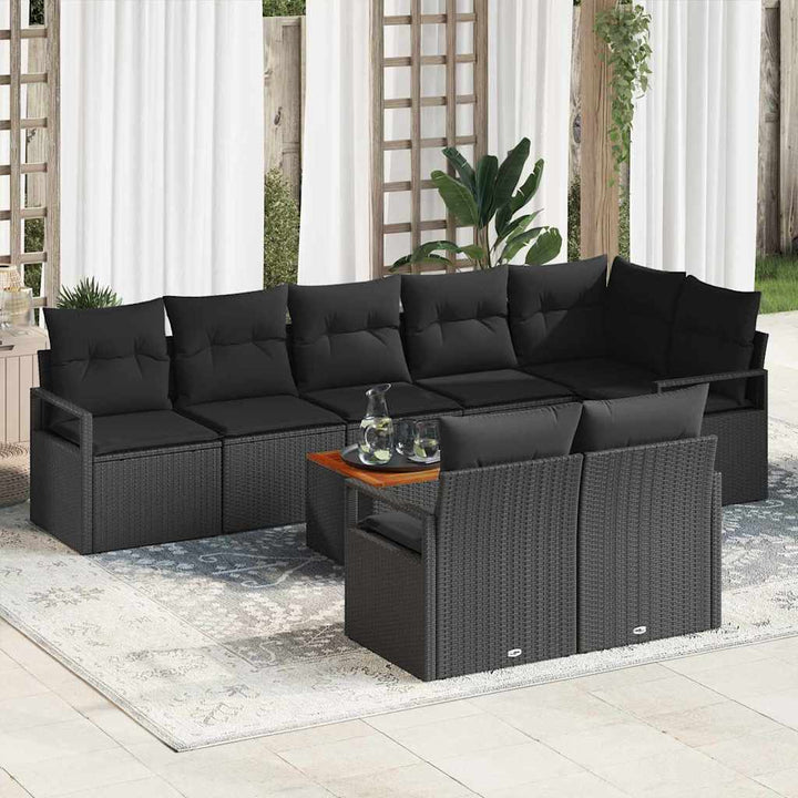 Havesofa Sæt med pude 9 pcs Sort polyrattan