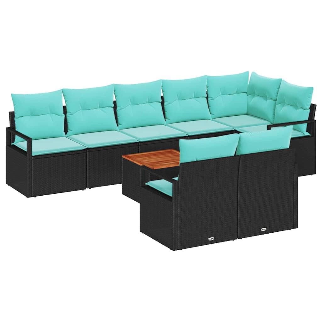 Havesofa Sæt med pude 9 pcs Sort polyrattan