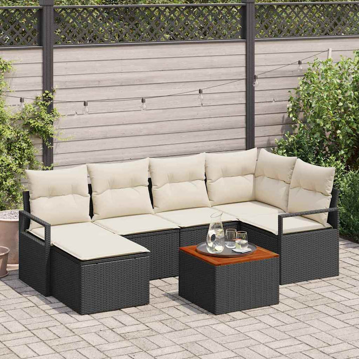Havesofa Sæt 7 stk. Sort polyrattan
