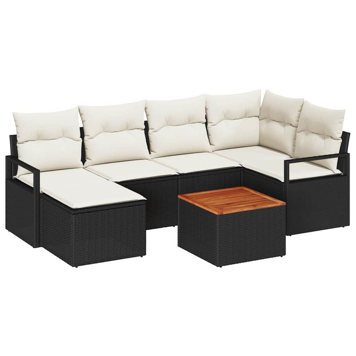 Havesofa Sæt 7 stk. Sort polyrattan