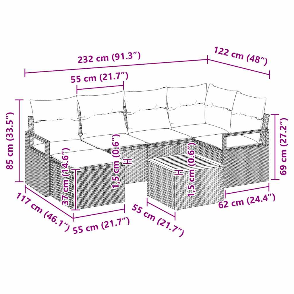 Havesofa Sæt 7 stk. Sort polyrattan