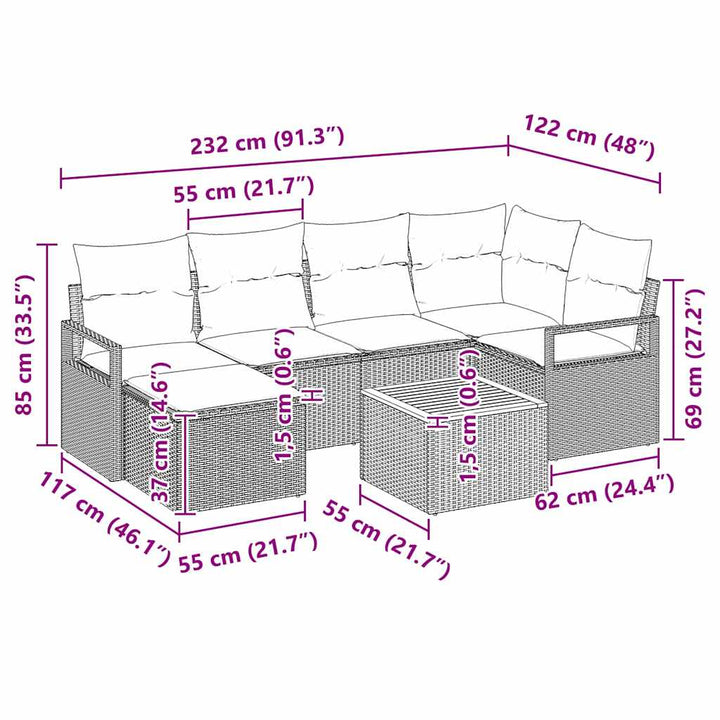 Havesofa Sæt 7 stk. Sort polyrattan