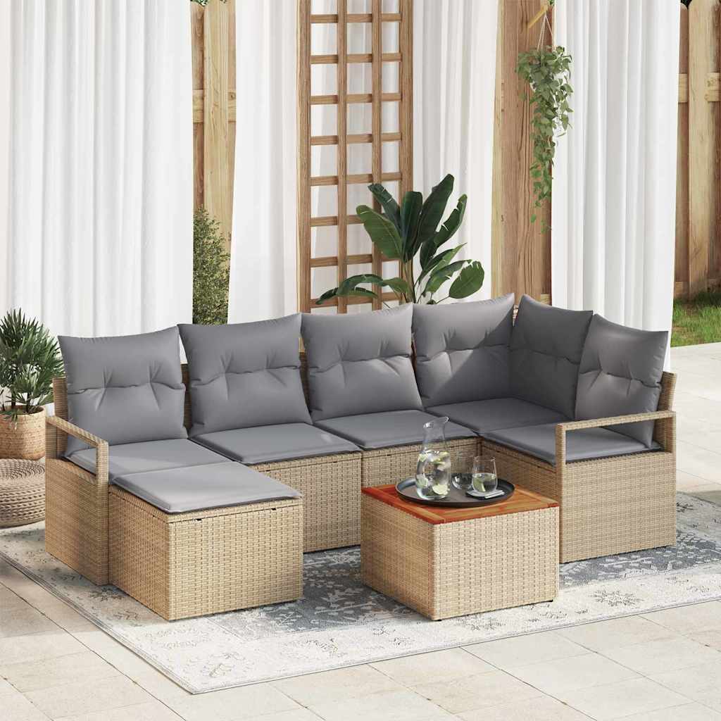 Havesofa Sæt med pude 7 pcs Beige polyrattan