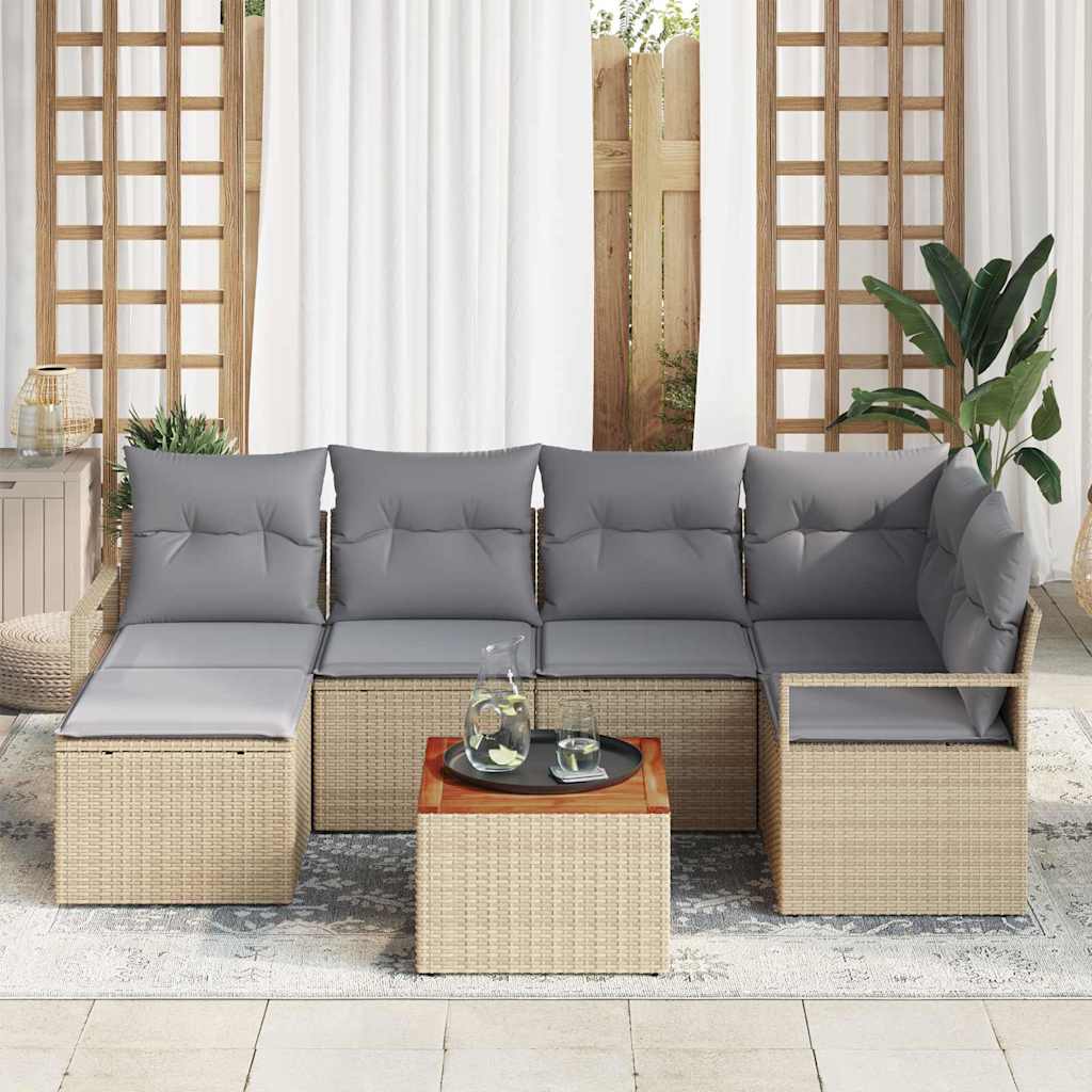 Havesofa Sæt med pude 7 pcs Beige polyrattan