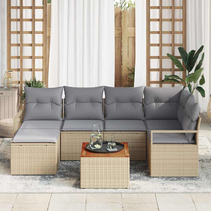 Havesofa Sæt med pude 7 pcs Beige polyrattan