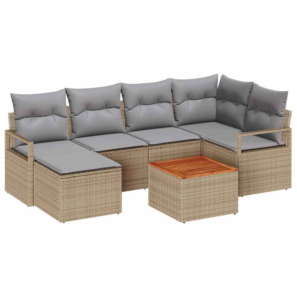 Havesofa Sæt med pude 7 pcs Beige polyrattan