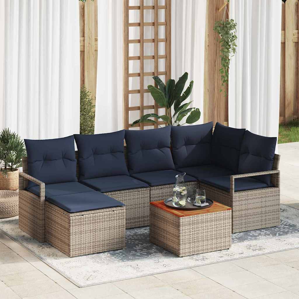 Havesofa Sæt med pude 7 pcs Grå polyrattan