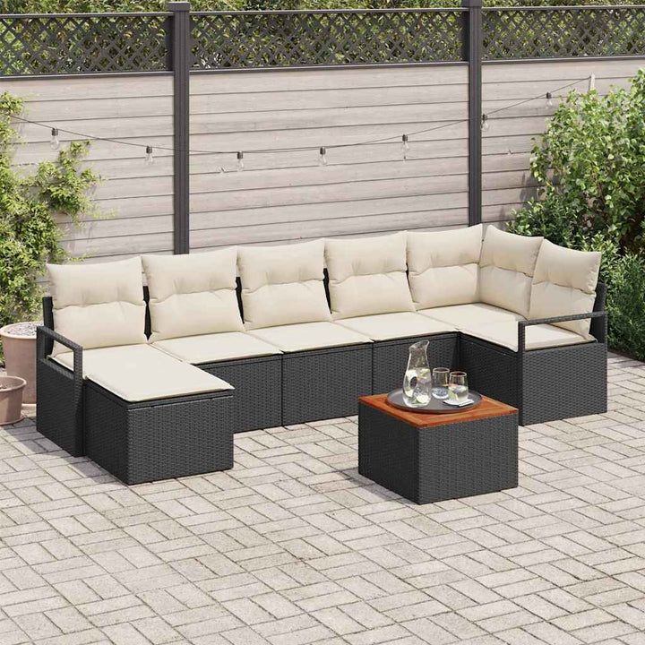 Havesofa Sæt med pude 8 pcs Sort polyrattan