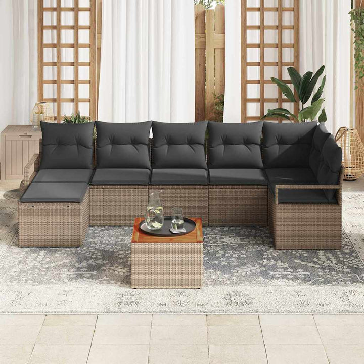 Havesofa Sæt med pude 8 pcs Grå polyrattan