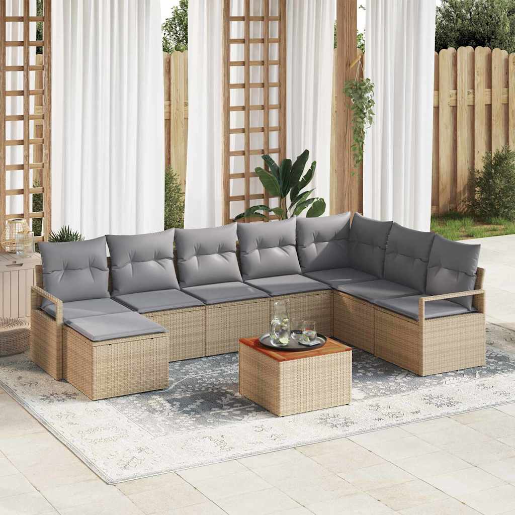 Havesofa Sæt med pude 8 pcs Beige polyrattan