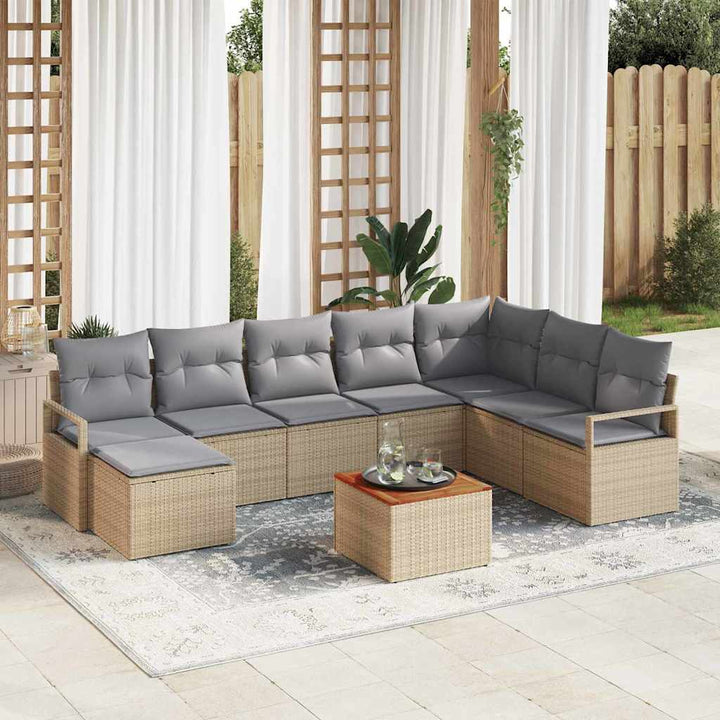 Havesofa Sæt med pude 8 pcs Beige polyrattan