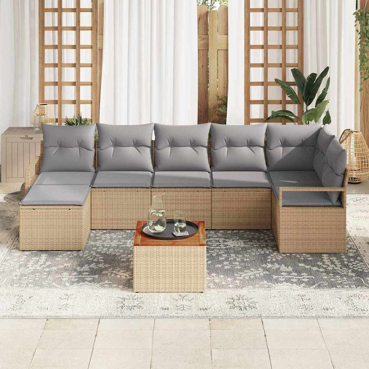 Havesofa Sæt med pude 8 pcs Beige polyrattan