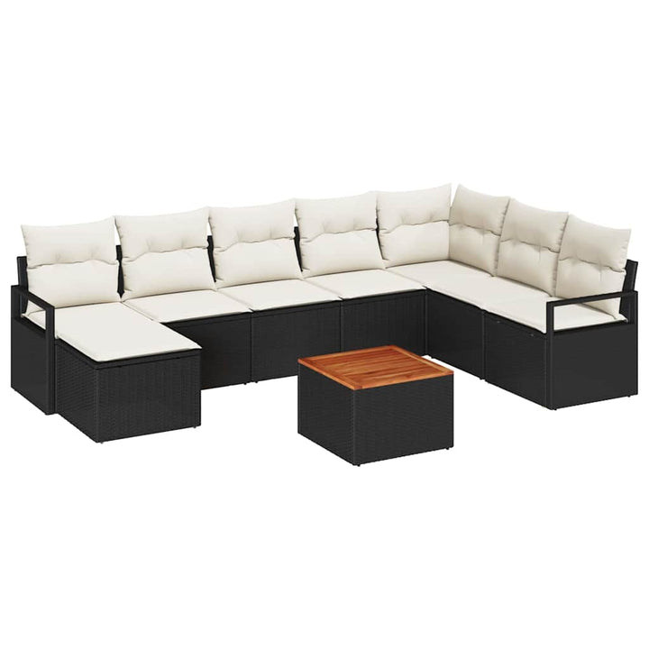 Havesofa Sæt 9 stk. Sort polyrattan