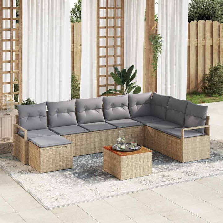 Havesofa Sæt med pude 9 pcs Beige polyrattan