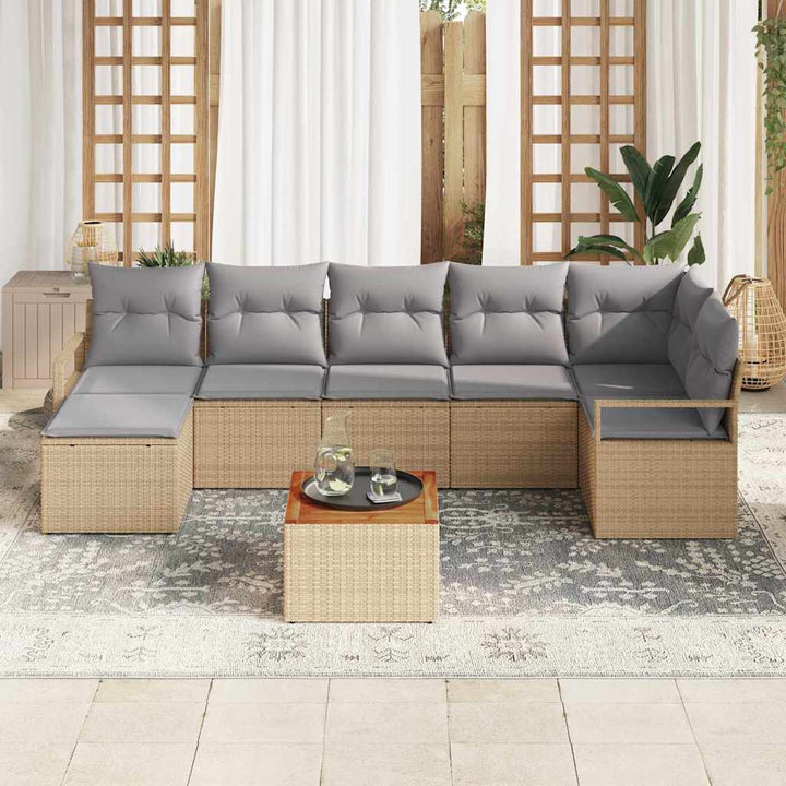 Havesofa Sæt med pude 9 pcs Beige polyrattan
