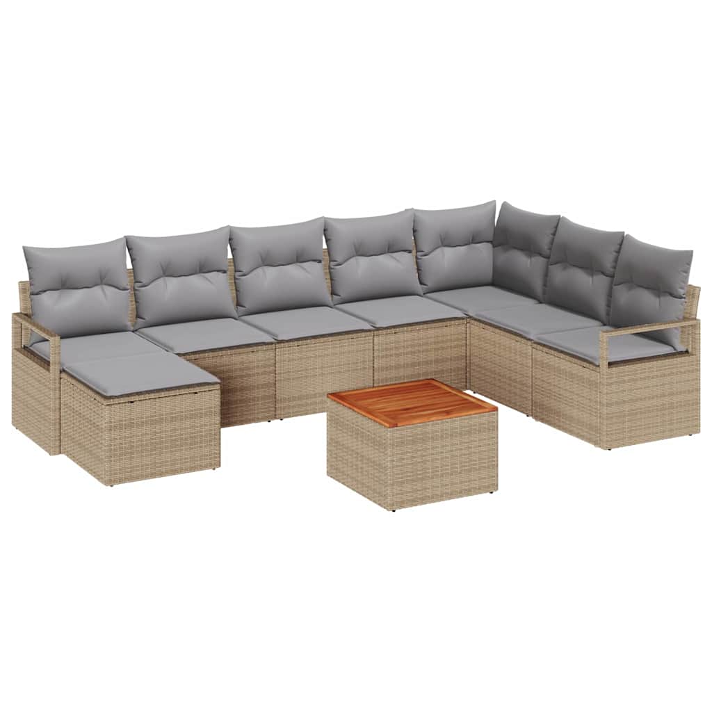 Havesofa Sæt med pude 9 pcs Beige polyrattan
