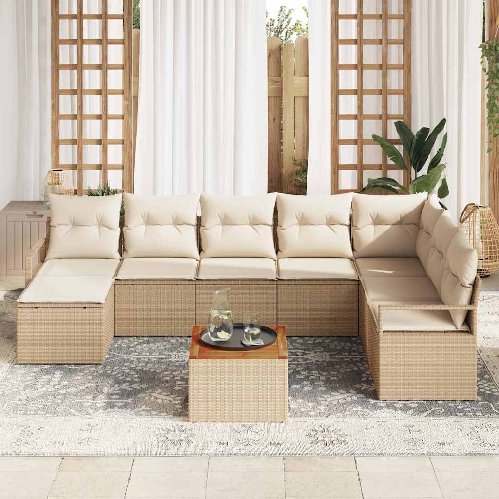 Havesofa Sæt med pude 9 pcs Beige polyrattan