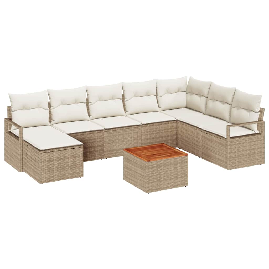 Havesofa Sæt med pude 9 pcs Beige polyrattan