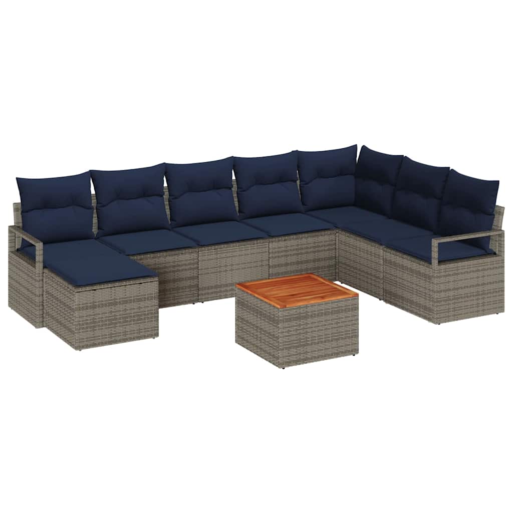 Havesofa Sæt med pude 9 pcs Grå polyrattan