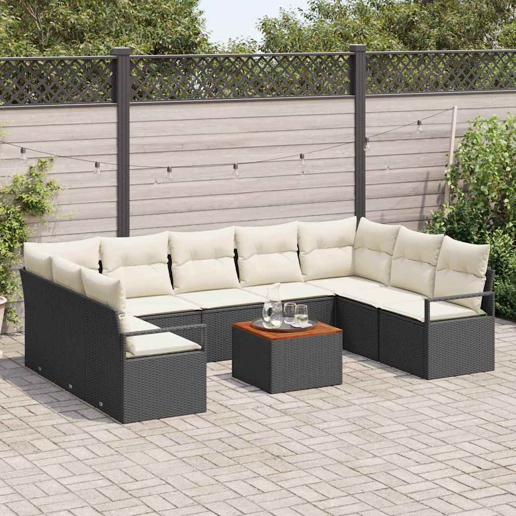 Havesofa Sæt med pude 10 pcs Sort polyrattan