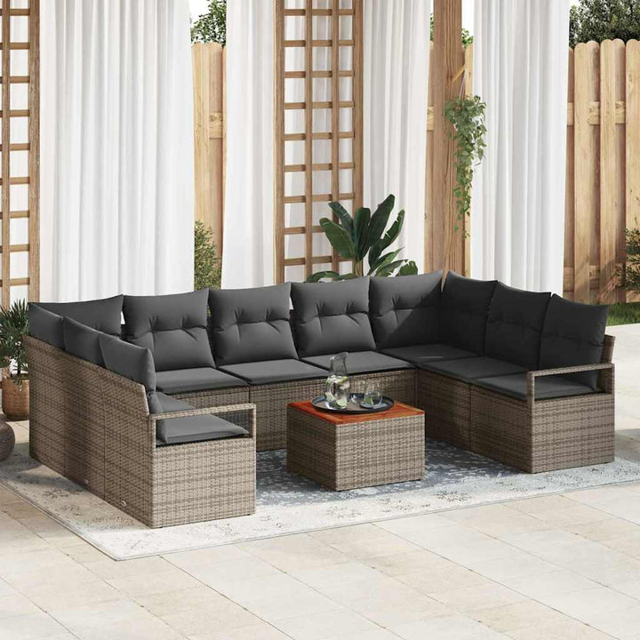 Havesofa Sæt med pude 10 pcs Grå polyrattan