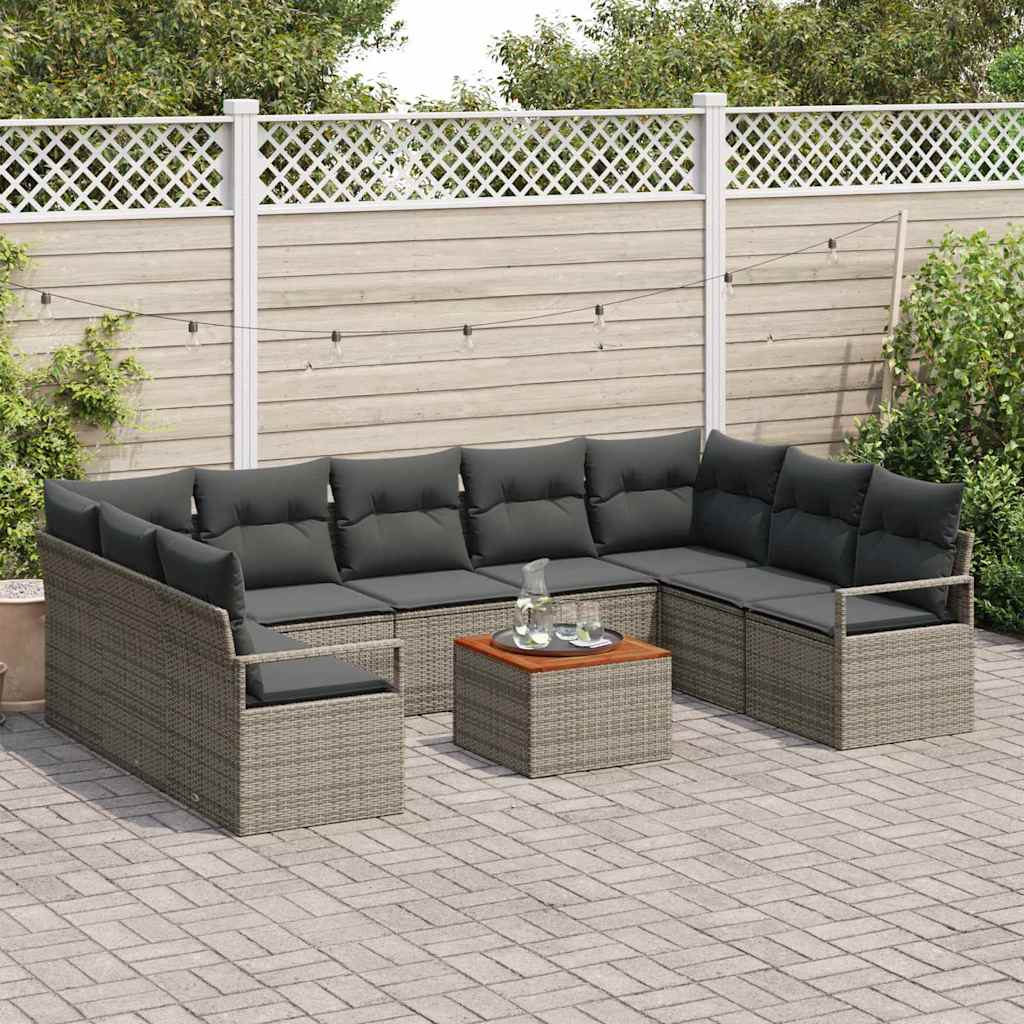 Havesofa Sæt med pude 10 pcs Grå polyrattan