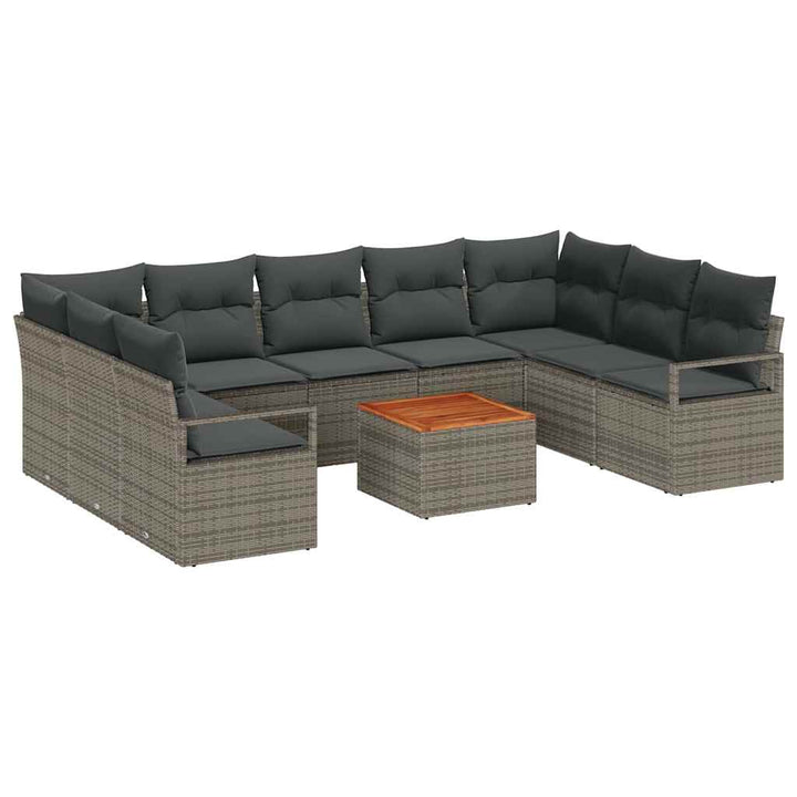 Havesofa Sæt med pude 10 pcs Grå polyrattan