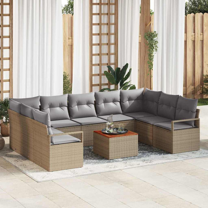 Havesofa Sæt med pude 10 pcs Beige polyrattan
