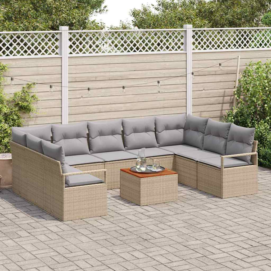 Havesofa Sæt med pude 10 pcs Beige polyrattan