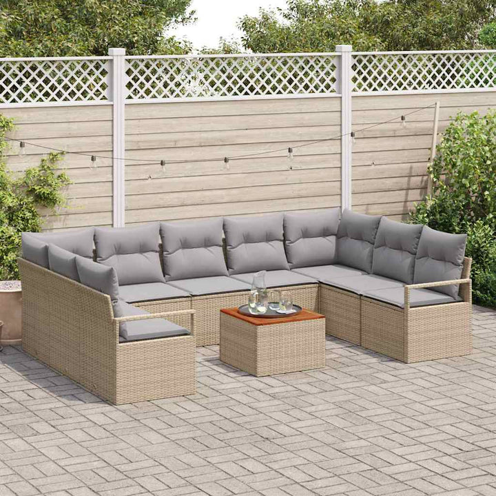Havesofa Sæt med pude 10 pcs Beige polyrattan
