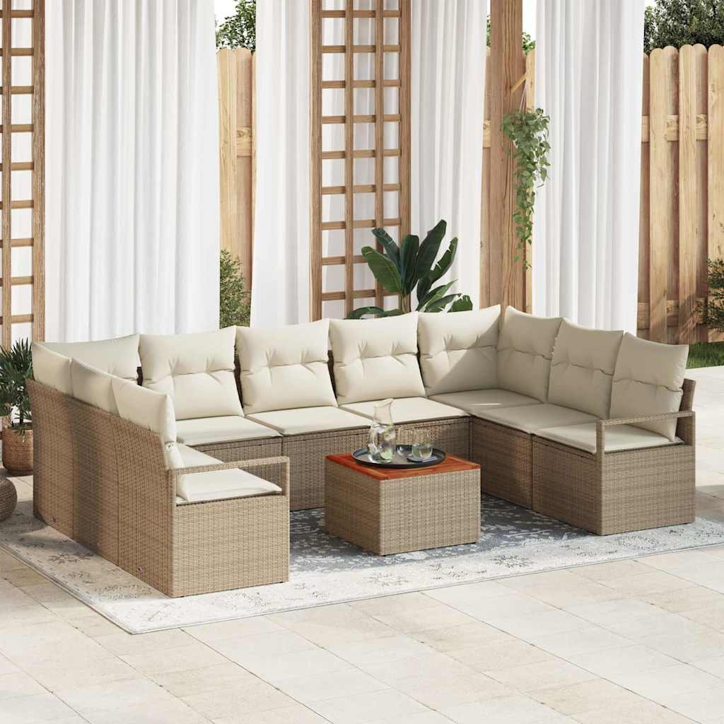 Havesofa Sæt med pude 10 pcs Beige polyrattan