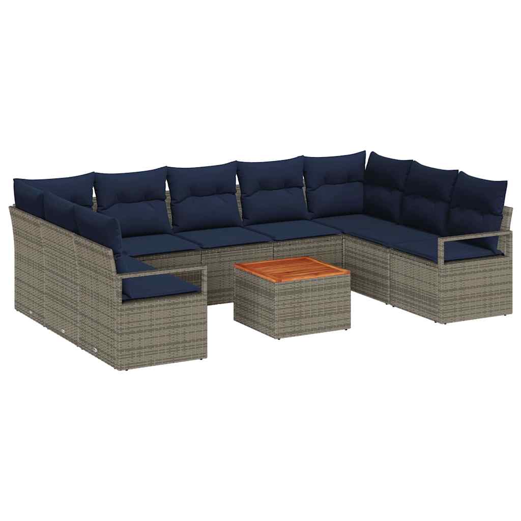 Havesofa Sæt med pude 10 pcs Grå polyrattan