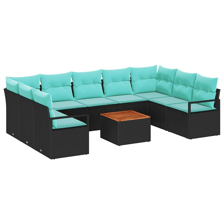 Havesofa Sæt med pude 10 pcs Sort polyrattan