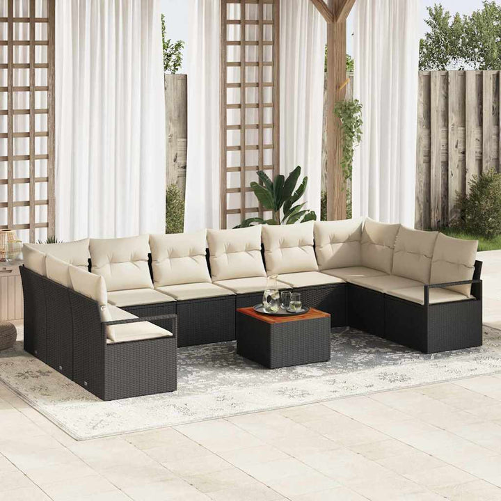 Havesofa Sæt med pude 11 pcs Sort polyrattan