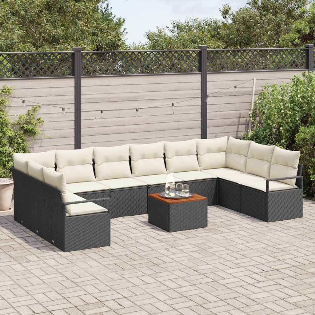 Havesofa Sæt med pude 11 pcs Sort polyrattan