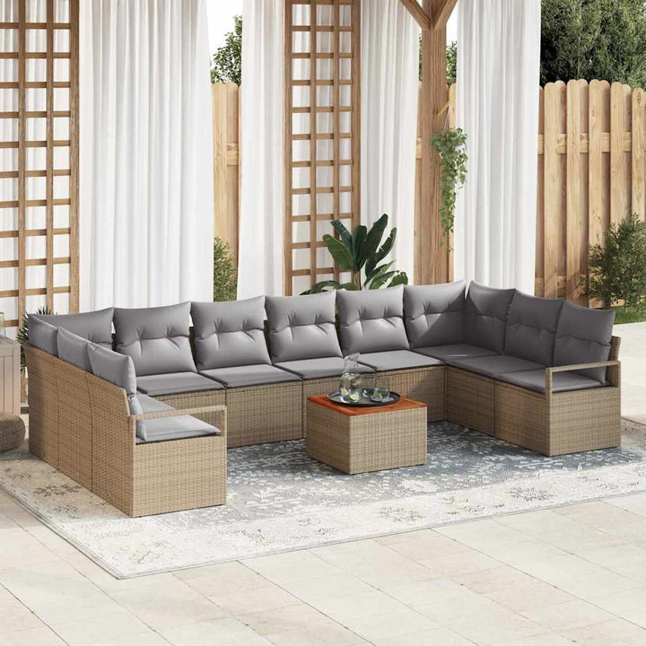 Havesofa Sæt med pude 11 pcs Beige polyrattan