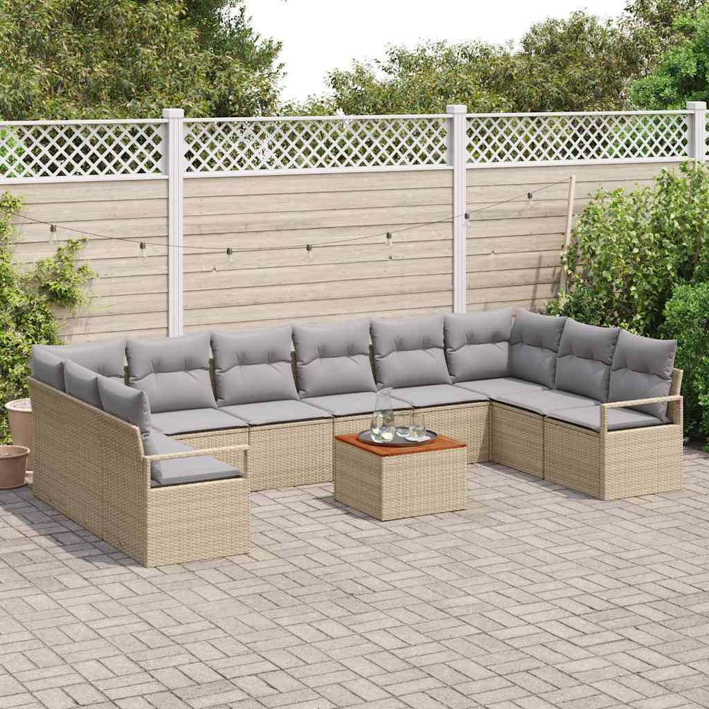 Havesofa Sæt med pude 11 pcs Beige polyrattan