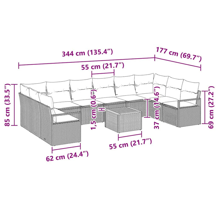 Havesofa Sæt med pude 11 pcs Beige polyrattan