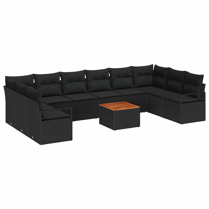 Havesofa Sæt med pude 11 pcs Sort polyrattan