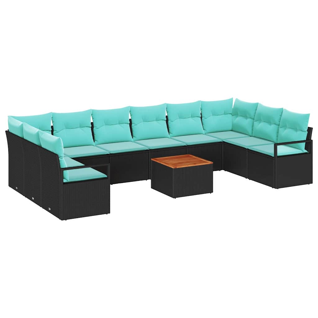 Havesofa Sæt med pude 11 pcs Sort polyrattan