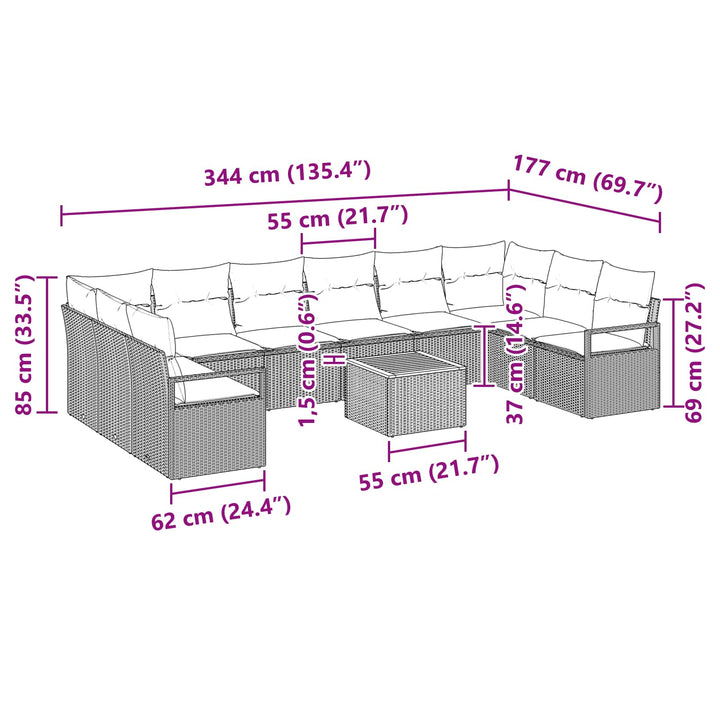 Havesofa Sæt med pude 11 pcs Sort polyrattan